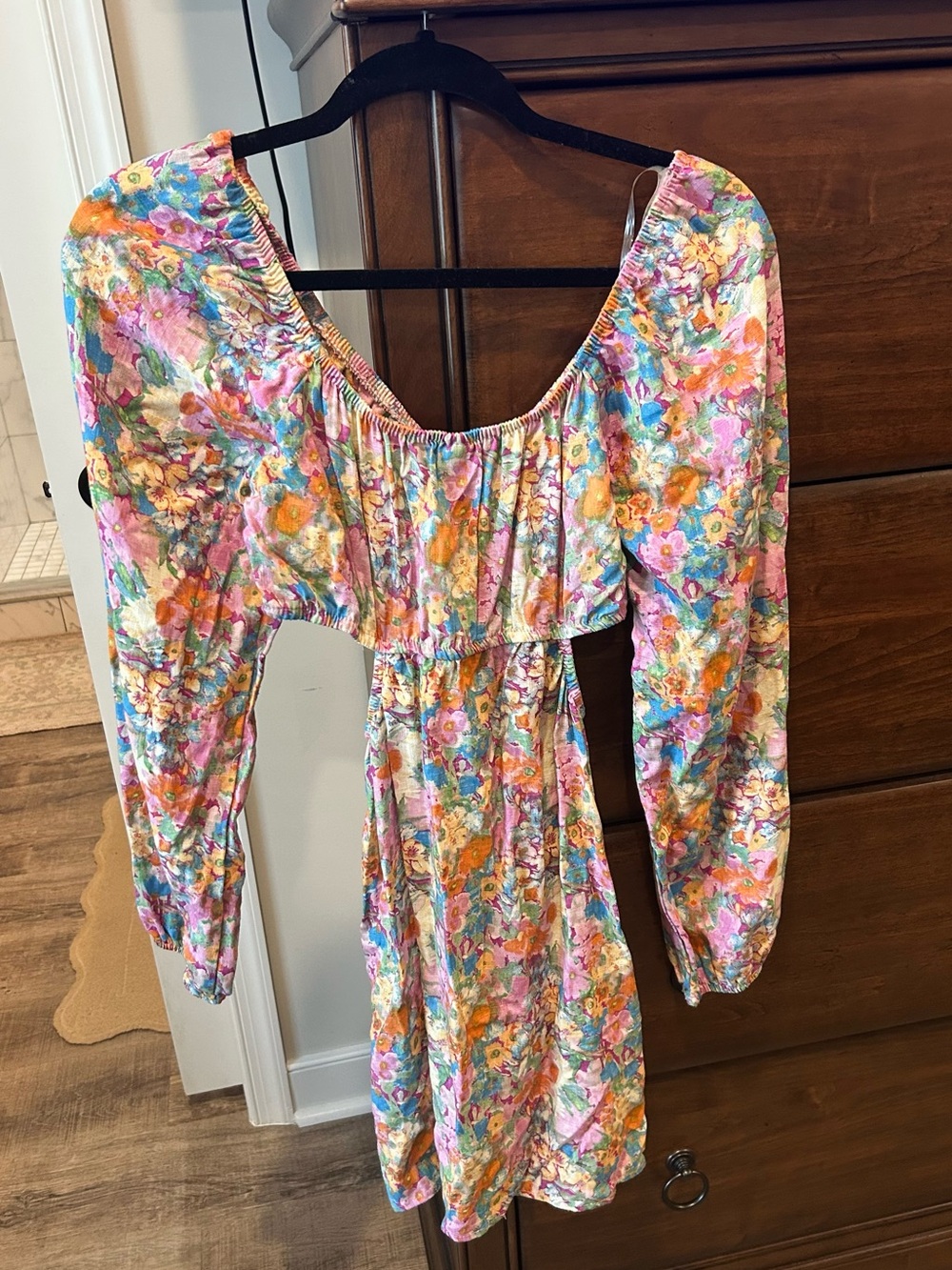 wild fable Floral Puff-Sleeve Mini Dress in Pink, Orange, Blue
